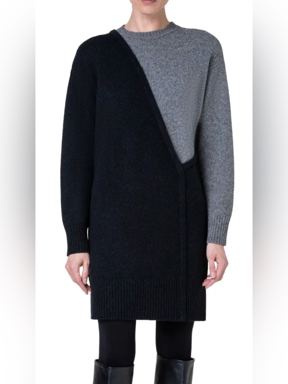 Akris Punto Two-Tone Black & Gray Colorblock Dress Luxury